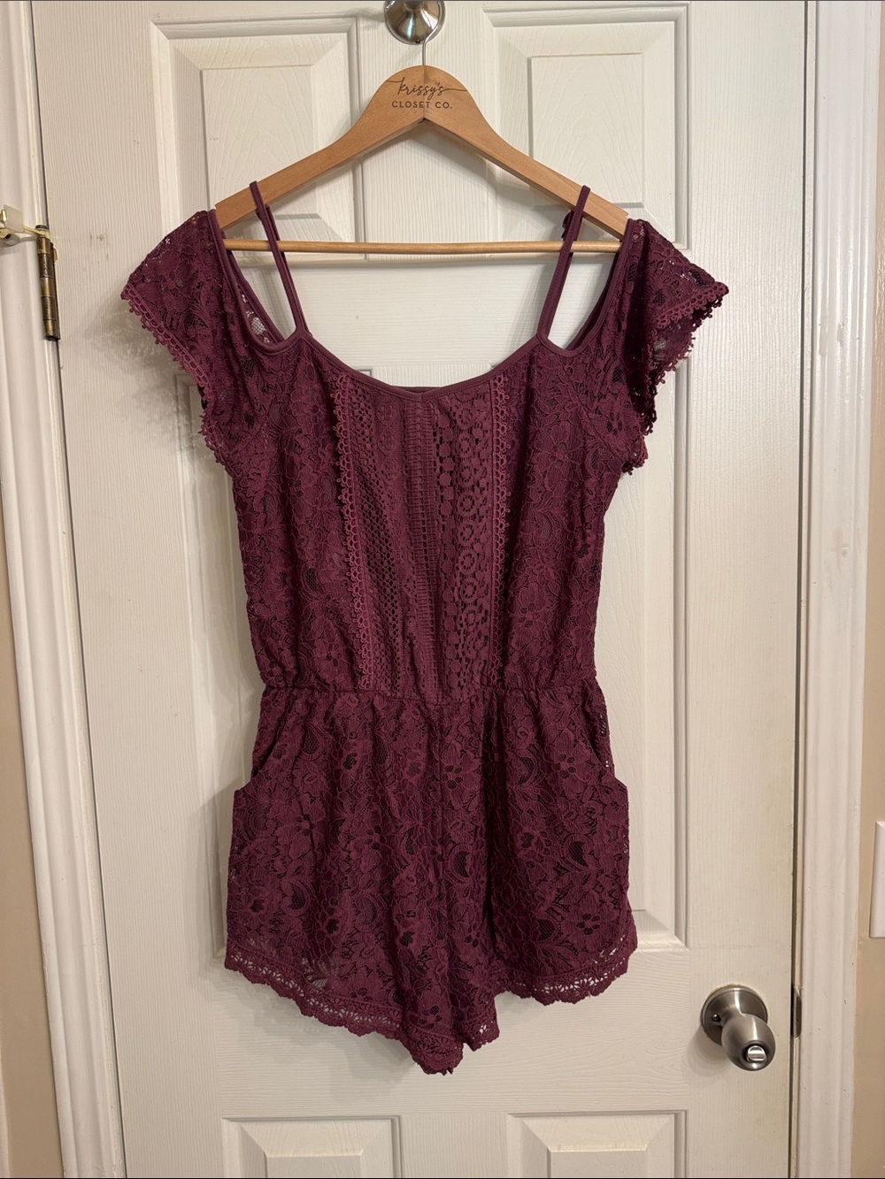 Xhilaration Burgundy Lace Cold-Shoulder Romper